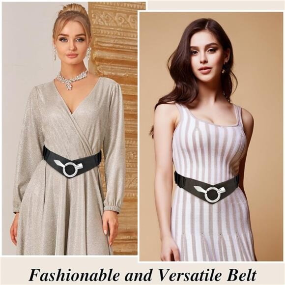 Vintage Wide Elastic Belt for Women, PU Leather Stretchy Waist Belt Retro Cinch - Picture 7 of 8